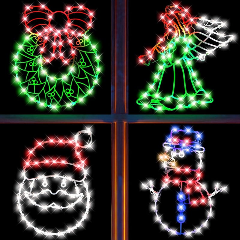 SUPHONOR 4 Pack Christmas Window Silhouette Lights Decorations, Santa Claus, Wreath, Angel, Snow Man Christmas Window Light for Holiday Wall Door Window Decorations - Image 1